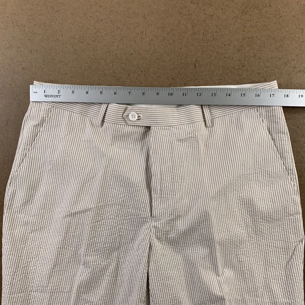 Emigre Men's Size 35 X 36 Raw Hem Striped Cotton Seersucker Flat Front Pants New